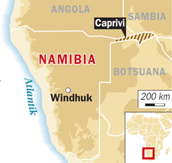 Karte Namibia, Botswana, Sambia & Angola